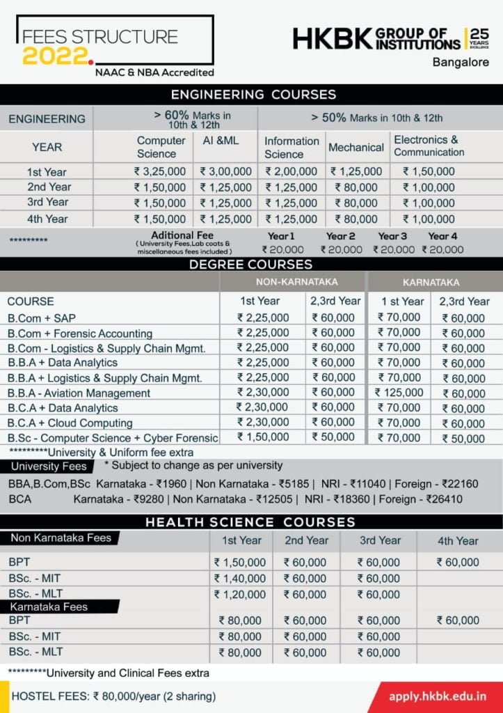 HKBK College Fee Structure